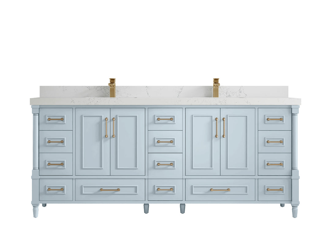 Aberdeen 80 in. W x 22 in. D Double Sink Bathroom Vanity in Blue Heather with 2 in. Empira White Quartz Countertop