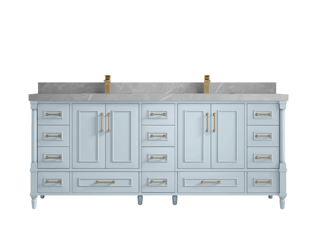Aberdeen 80 in. W x 22 in. D Double Sink Bathroom Vanity in Blue Heather with 2 in. Pearl Light Gray Quartz Countertop