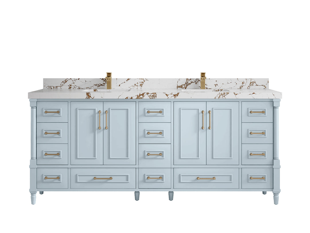 Aberdeen 80 in. W x 22 in. D Double Sink Bathroom Vanity in Blue Heather with 2 in. Viola Brown Quartz Countertop