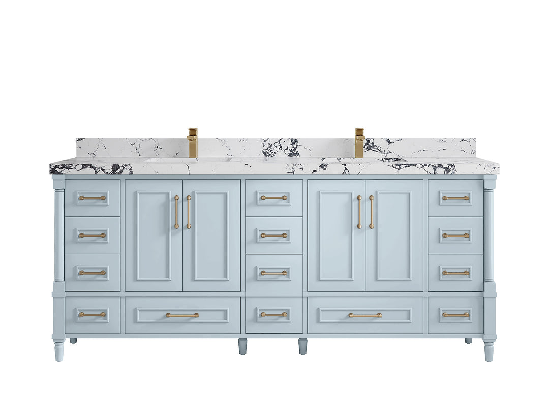 Aberdeen 80 in. W x 22 in. D Double Sink Bathroom Vanity in Blue Heather with 2 in. Viola Night Quartz Countertop