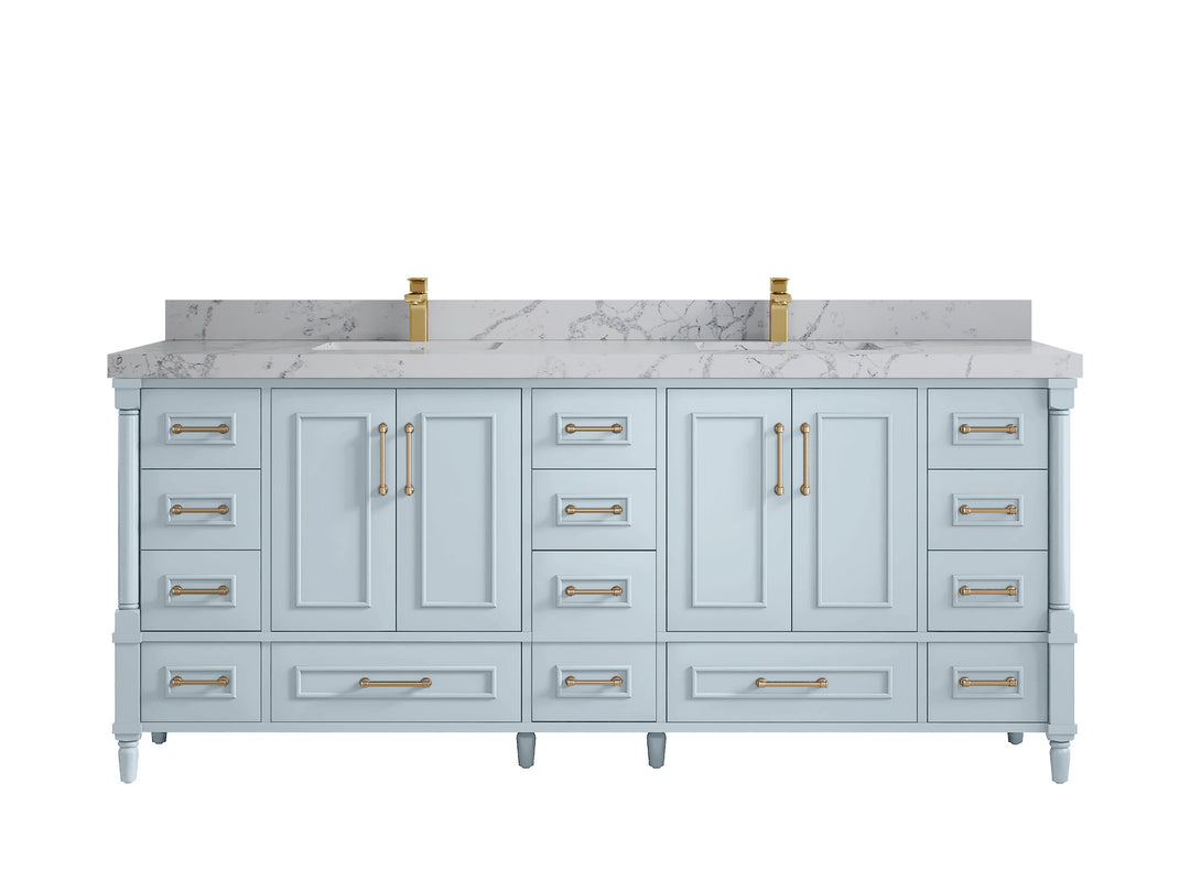 Aberdeen 80 in. W x 22 in. D Double Sink Bathroom Vanity in Blue Heather with 2 in. Venatino Quartz Countertop