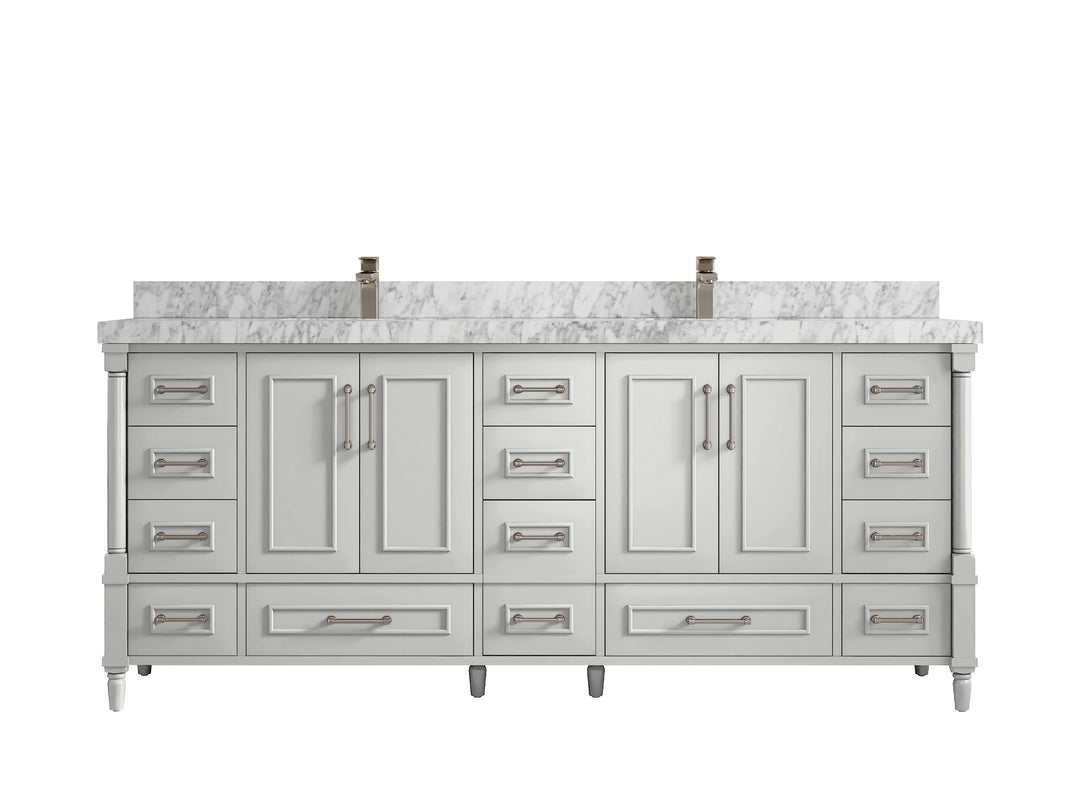 Aberdeen 80 in. W x 22 in. D Double Sink Bathroom Vanity in Coventry Gray with 2 in. Carrara Marble Countertop