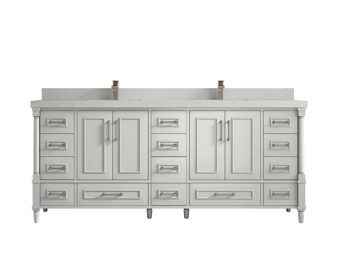 Aberdeen 80 in. W x 22 in. D Double Sink Bathroom Vanity in Coventry Gray with 2 in. Carrara Quartz Countertop