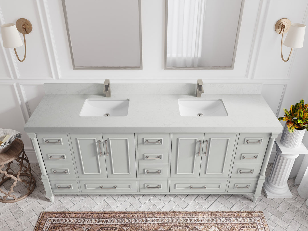 Aberdeen 80 in. W x 22 in. D Double Sink Bathroom Vanity in Coventry Gray with 2 in. Carrara Quartz Countertop - Top View 