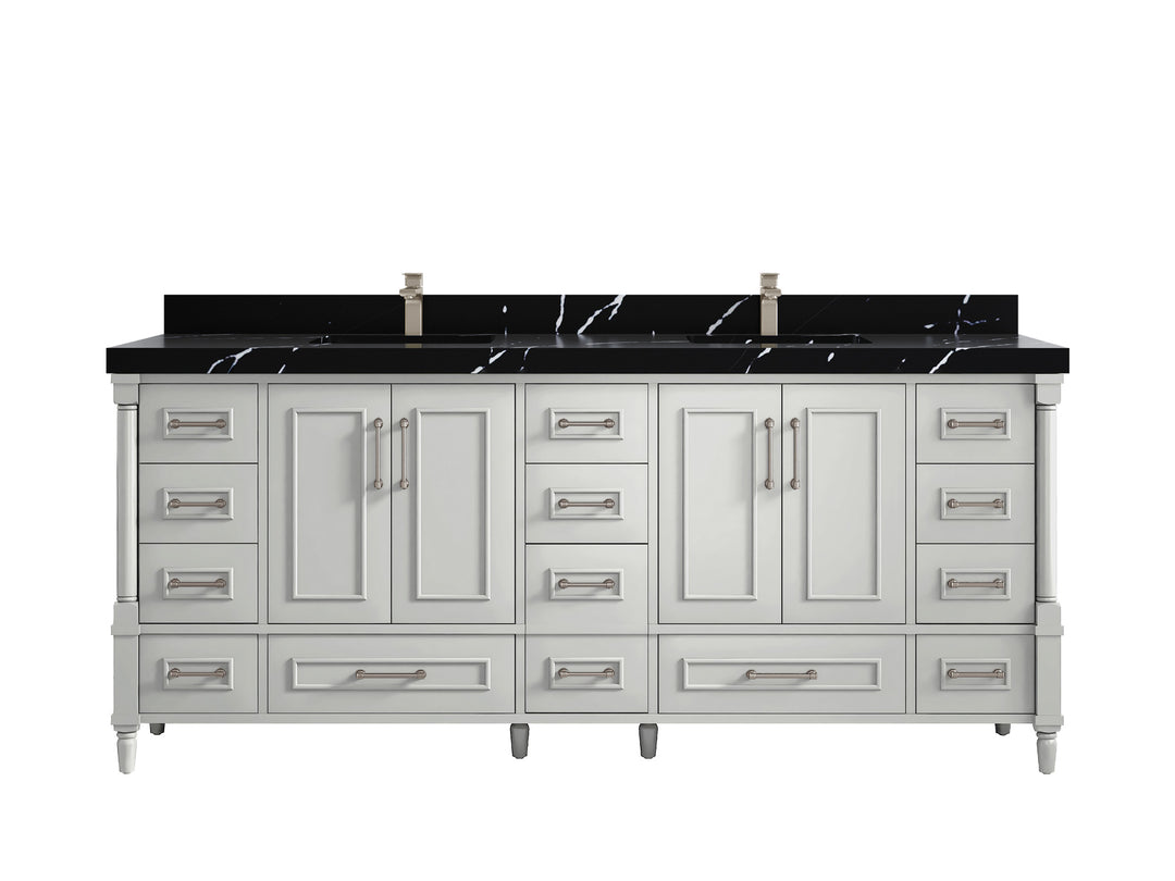Aberdeen 80 in. W x 22 in. D Double Sink Bathroom Vanity in Coventry Gray with 2 in. Calacatta Black Quartz Countertop