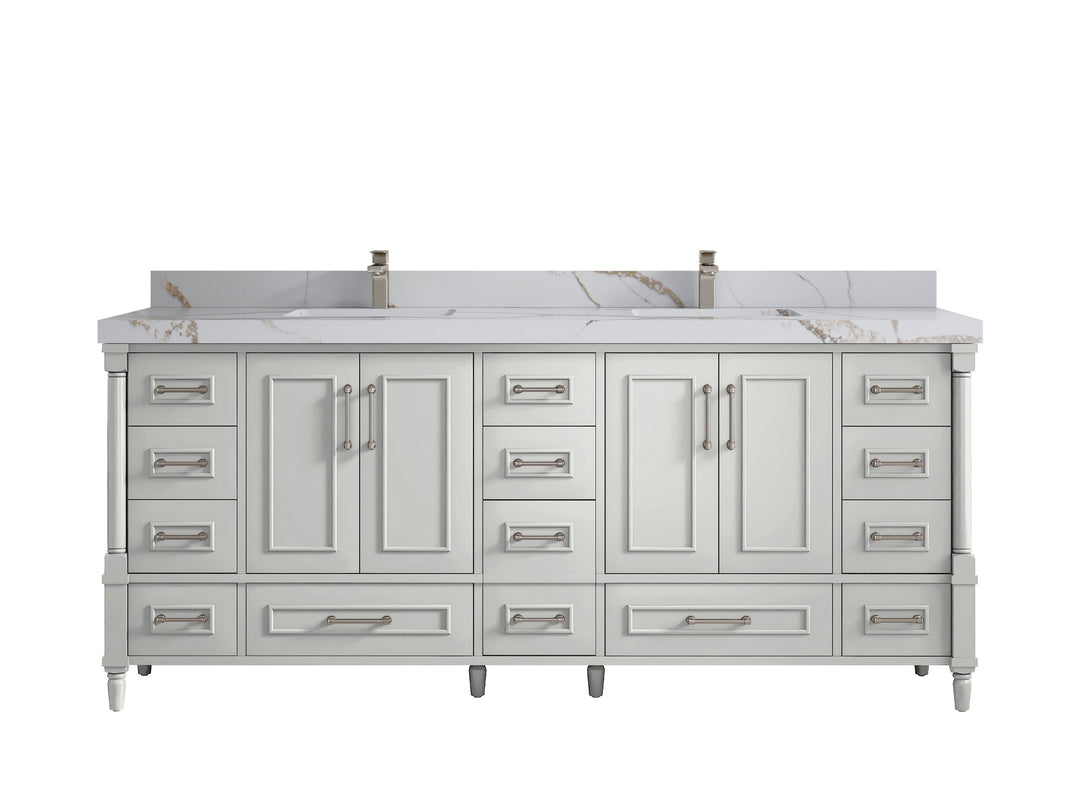 Aberdeen 80 in. W x 22 in. D Double Sink Bathroom Vanity in Coventry Gray with 2 in. Calacatta Gold Quartz Countertop