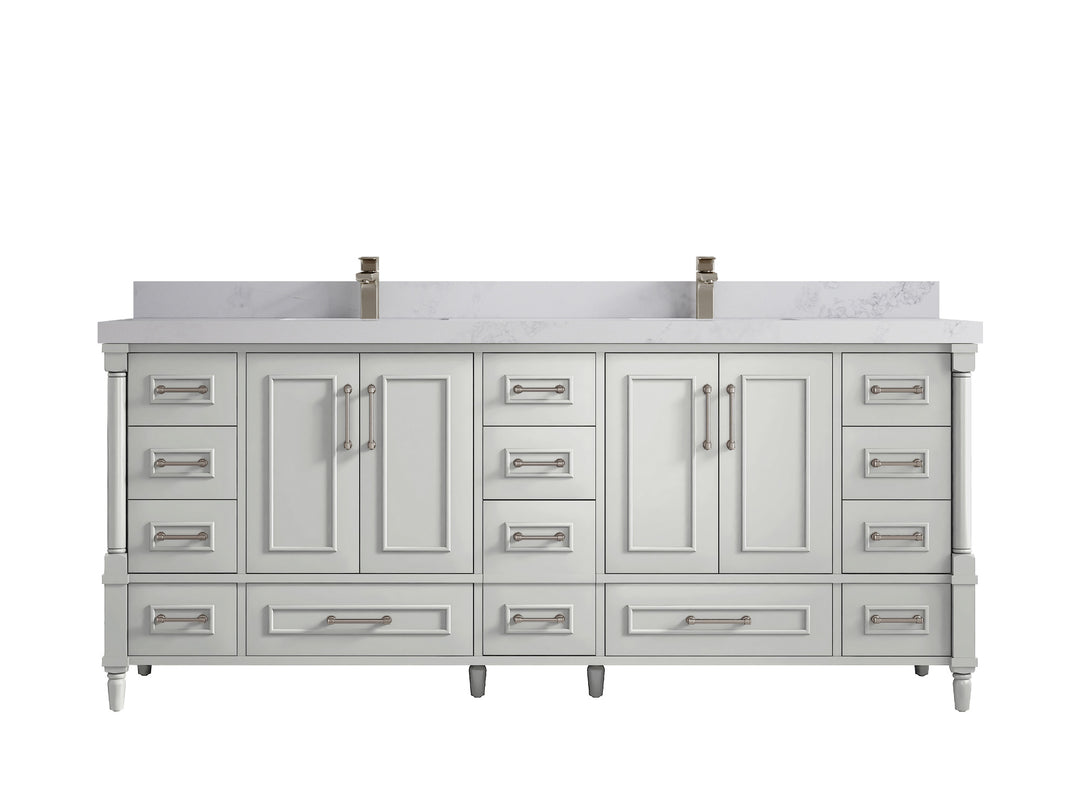 Aberdeen 80 in. W x 22 in. D Double Sink Bathroom Vanity in Coventry Gray with 2 in. Calacatta Nuvo Quartz Countertop