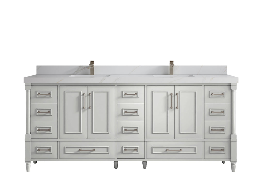 Aberdeen 80 in. W x 22 in. D Double Sink Bathroom Vanity in Coventry Gray with 2 in. Calacatta Sienna Quartz Countertop