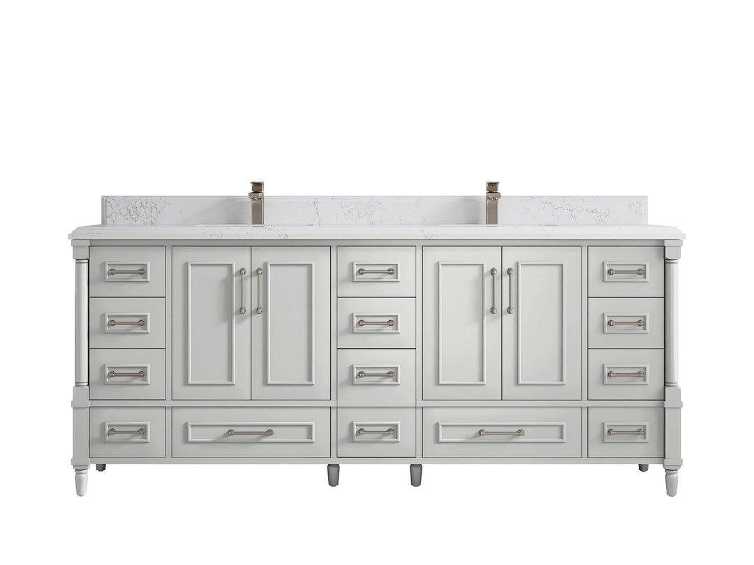 Aberdeen 80 in. W x 22 in. D Double Sink Bathroom Vanity in Coventry Gray with Double Cove Edge 1.5 in Empira White Quartz Countertop