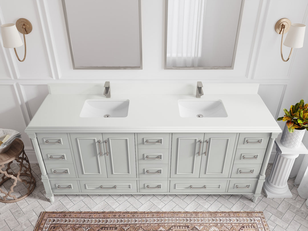 Aberdeen 80 in. W x 22 in. D Double Sink Bathroom Vanity in Coventry Gray with Double Cove Edge 1.5 in White Quartz Countertop - Top View 