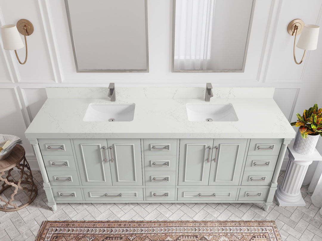 Aberdeen 80 in. W x 22 in. D Double Sink Bathroom Vanity in Coventry Gray with 2 in. Empira White Quartz Countertop - Top View 