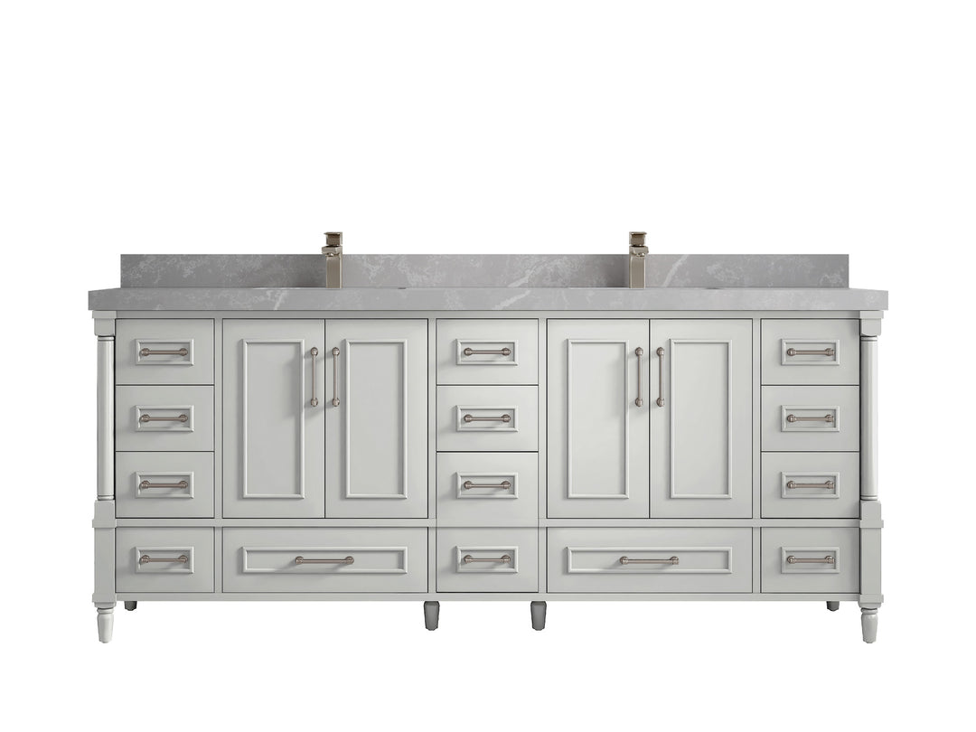 Aberdeen 80 in. W x 22 in. D Double Sink Bathroom Vanity in Coventry Gray with 2 in. Pearl Light Gray Quartz Countertop