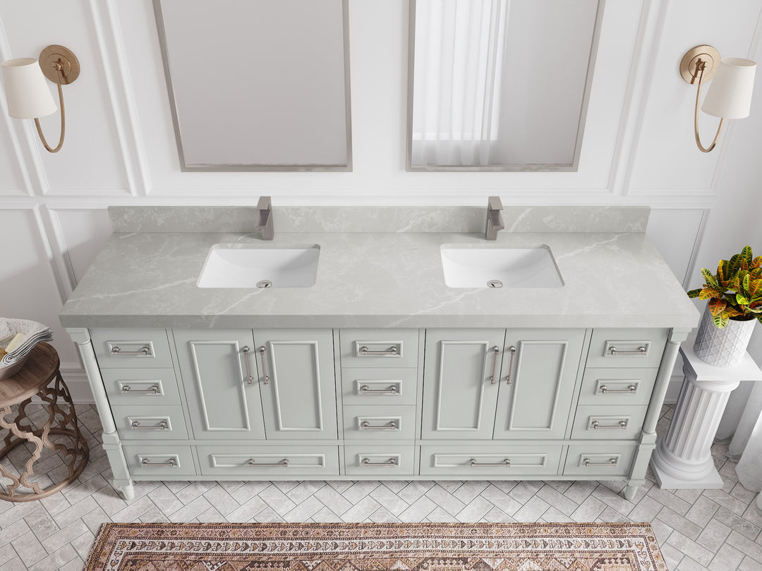 Aberdeen 80 in. W x 22 in. D Double Sink Bathroom Vanity in Coventry Gray with 2 in. Pearl Light Gray Quartz Countertop - Top View 