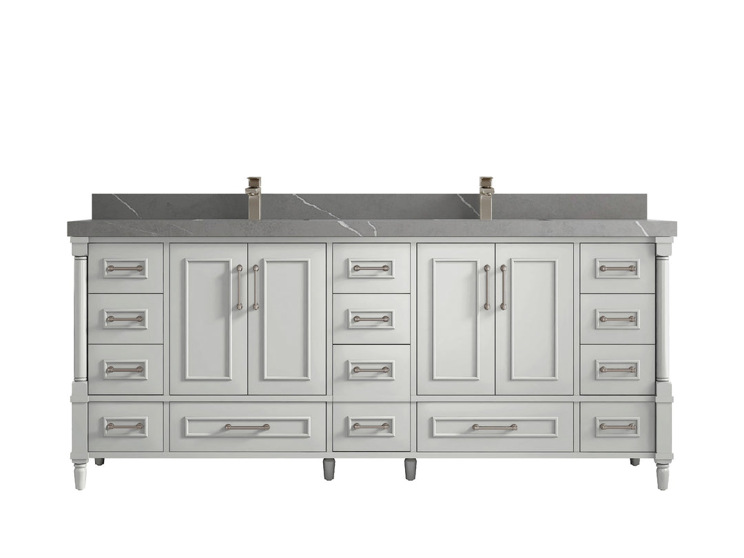 Aberdeen 80 in. W x 22 in. D Double Sink Bathroom Vanity in Coventry Gray with 2 in. Piatra Gray Quartz Countertop