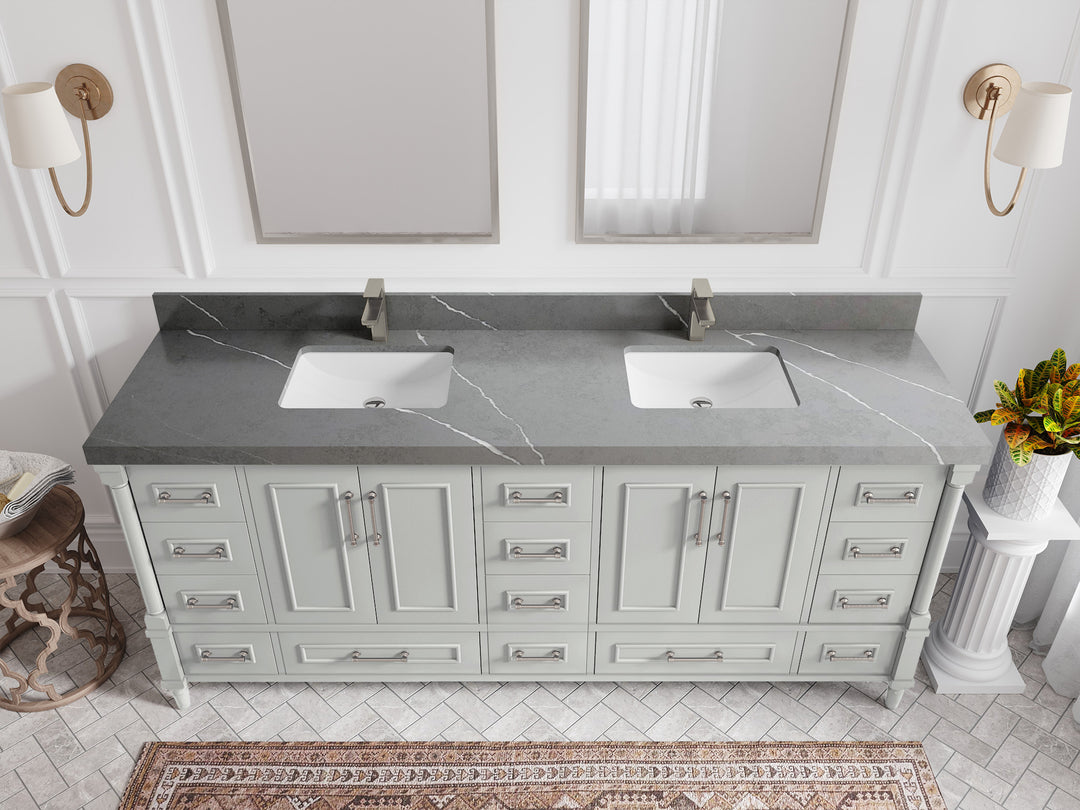 Aberdeen 80 in. W x 22 in. D Double Sink Bathroom Vanity in Coventry Gray with 2 in. Piatra Gray Quartz Countertop - Top View 