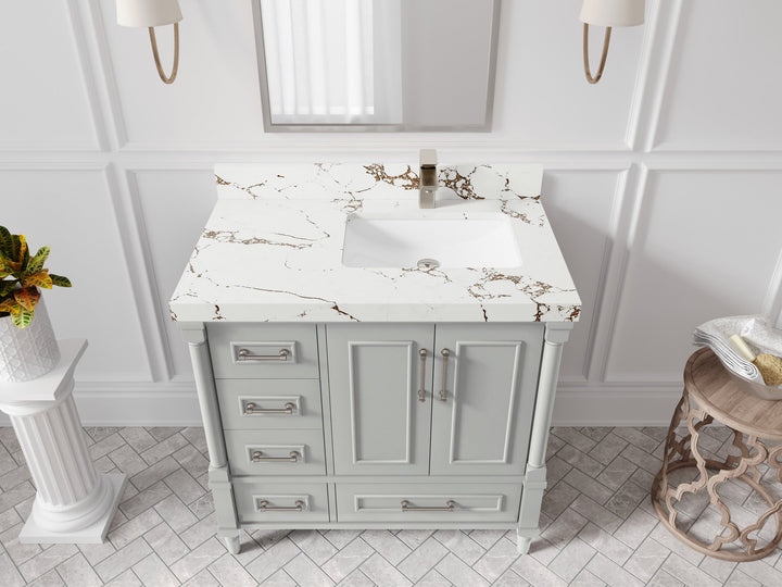 Aberdeen 36 in. W x 22 in. D Right Offset Sink Bathroom Vanity - photo 31