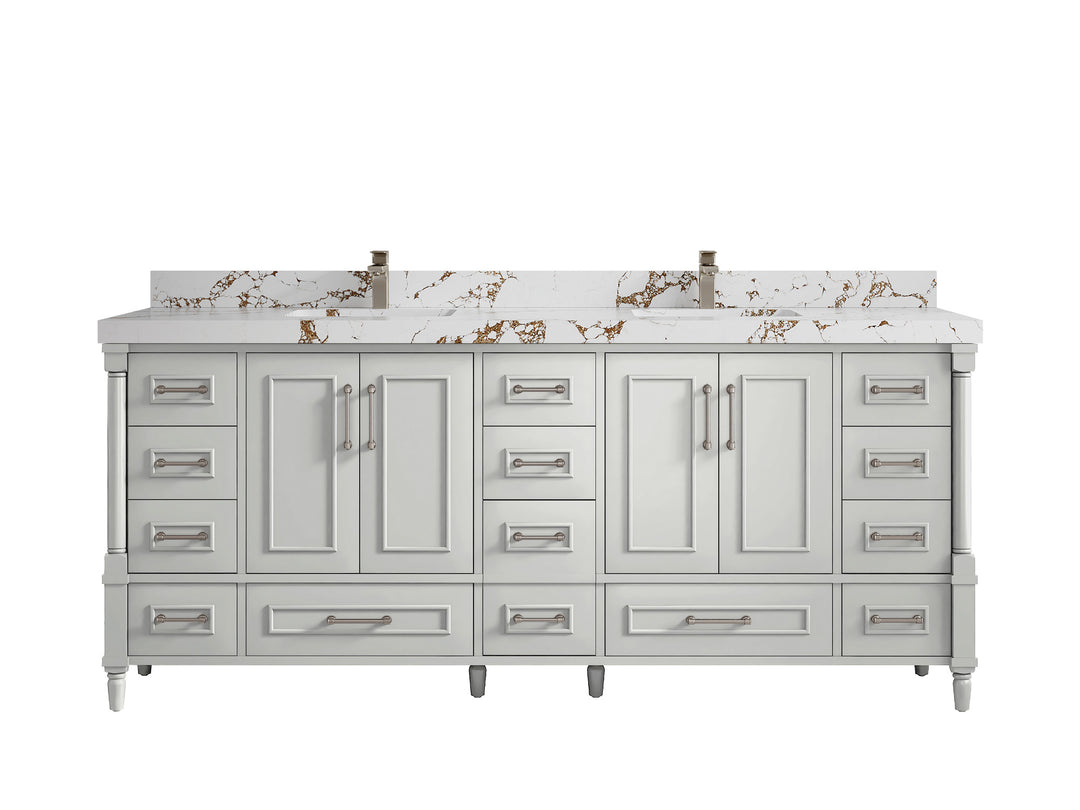 Aberdeen 80 in. W x 22 in. D Double Sink Bathroom Vanity in Coventry Gray with 2 in. Viola Brown Quartz Countertop