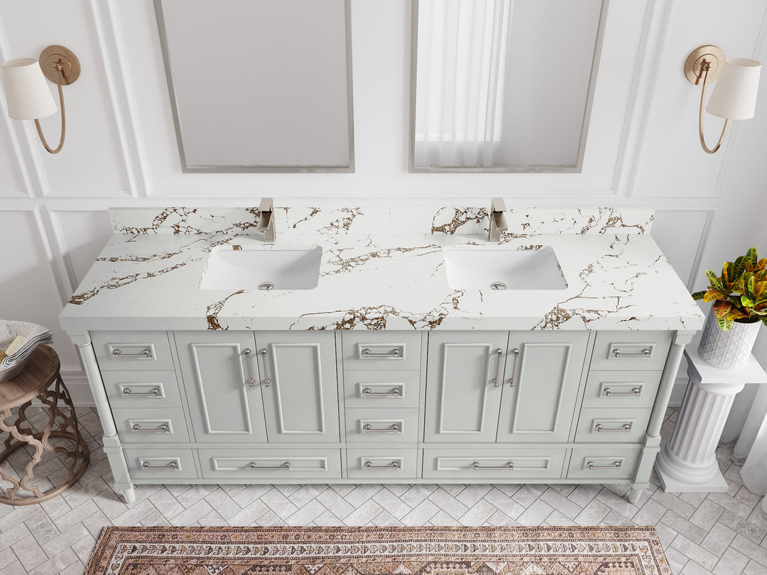 Aberdeen 80 in. W x 22 in. D Double Sink Bathroom Vanity in Coventry Gray with 2 in. Viola Brown Quartz Countertop - Top View 