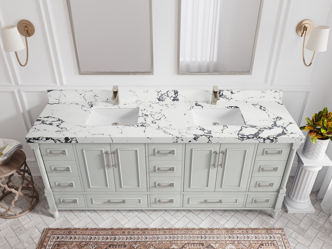 Aberdeen 80 in. W x 22 in. D Double Sink Bathroom Vanity in Coventry Gray with 2 in. Viola Night Quartz Countertop - Top View 