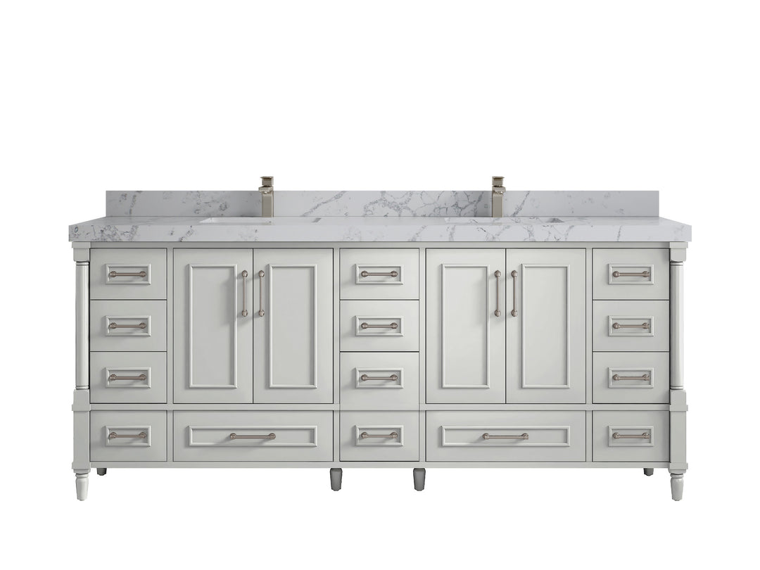 Aberdeen 80 in. W x 22 in. D Double Sink Bathroom Vanity in Coventry Gray with 2 in. Venatino Quartz Countertop