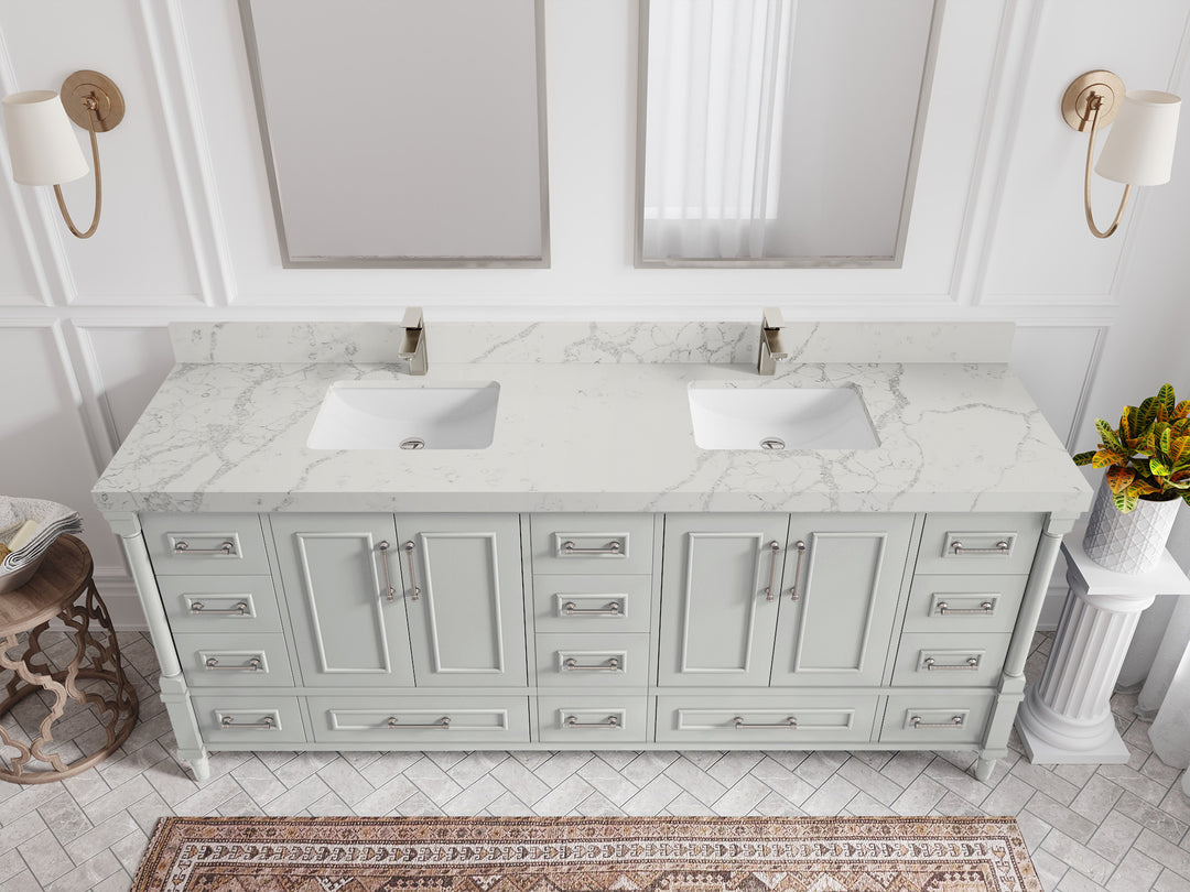 Aberdeen 80 in. W x 22 in. D Double Sink Bathroom Vanity in Coventry Gray with 2 in. Venatino Quartz Countertop - Top View 