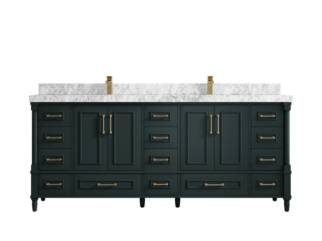 Aberdeen 80 in. W x 22 in. D Double Sink Bathroom Vanity in Dark Forest Green with 2 in. Carrara Marble Countertop