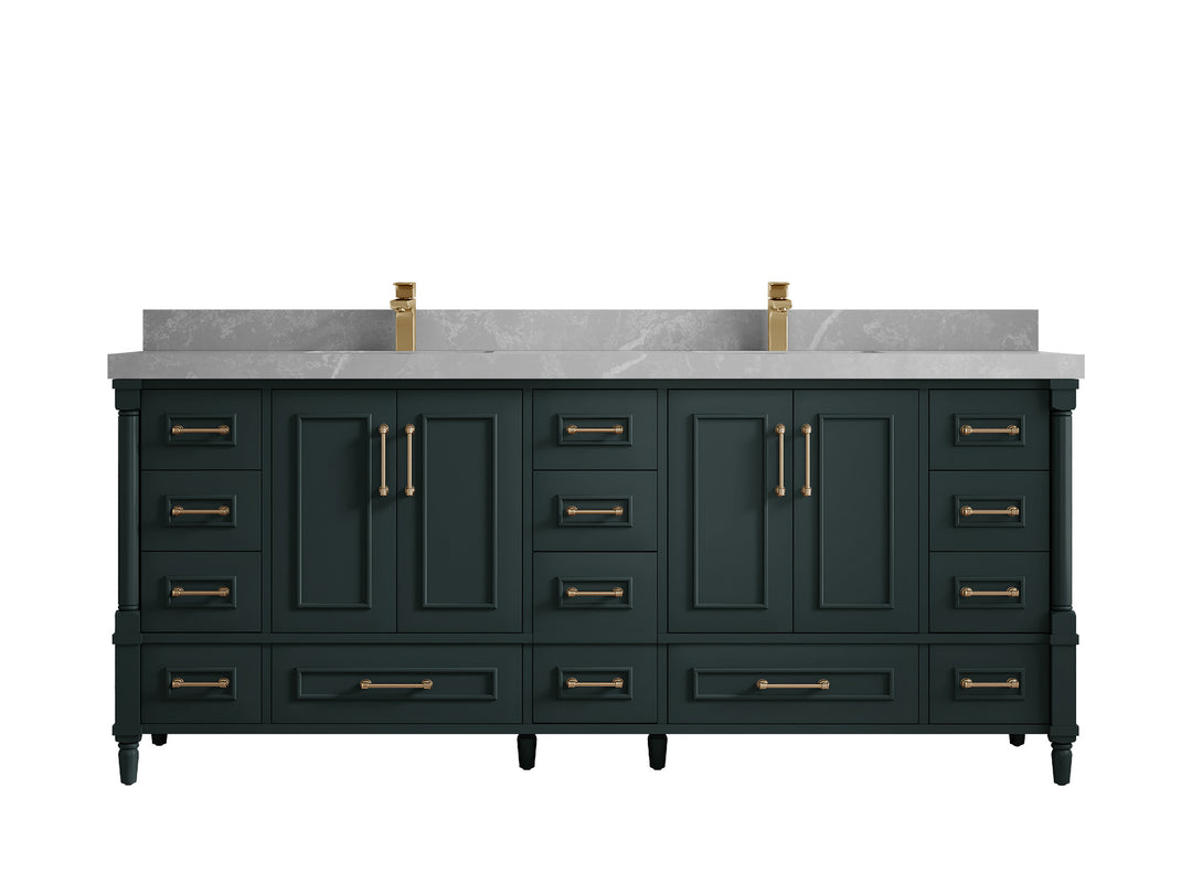 Aberdeen 80 in. W x 22 in. D Double Sink Bathroom Vanity in Dark Forest Green with 2 in. Pearl Light Gray Quartz Countertop