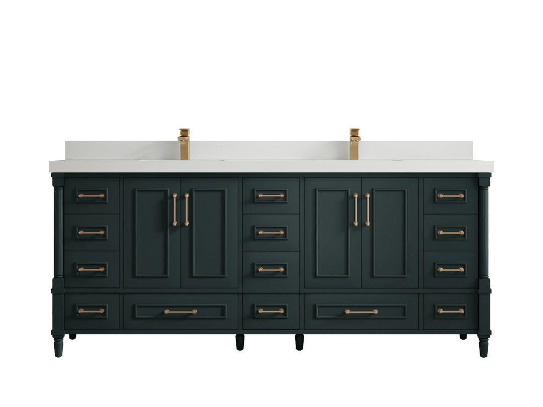 Aberdeen 80 in. W x 22 in. D Double Sink Bathroom Vanity in Dark Forest Green with 2 in. White Quartz Countertop
