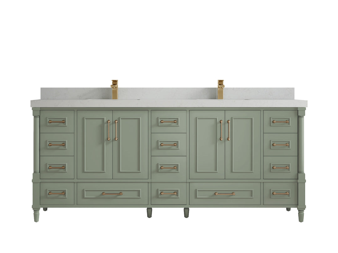 Aberdeen 80 in. W x 22 in. D Double Sink Bathroom Vanity in Evergreen with 2 in. Carrara Quartz Countertop