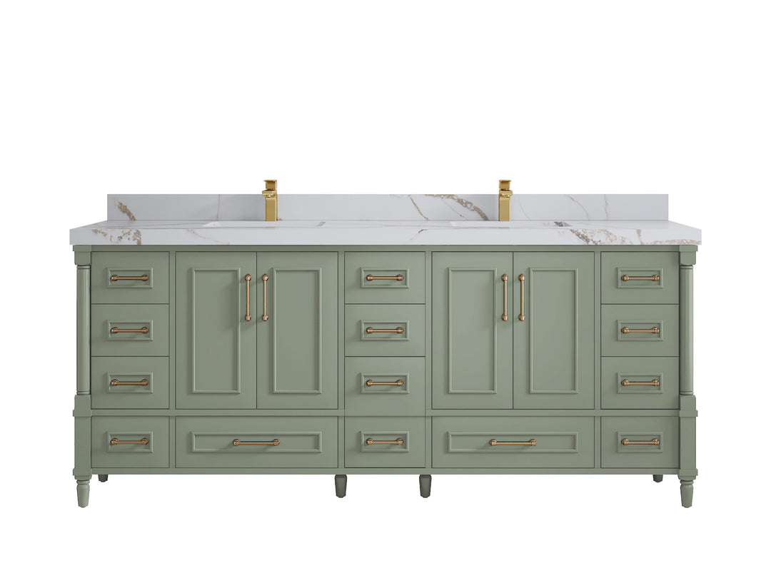 Aberdeen 80 in. W x 22 in. D Double Sink Bathroom Vanity in Evergreen with 2 in. Calacatta Gold Quartz Countertop