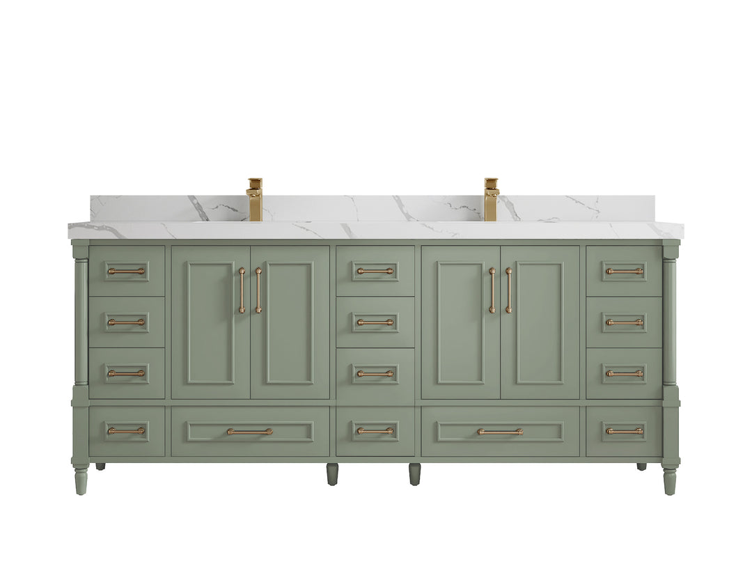 Aberdeen 80 in. W x 22 in. D Double Sink Bathroom Vanity in Evergreen with 2 in. Calacatta Laza Quartz Countertop