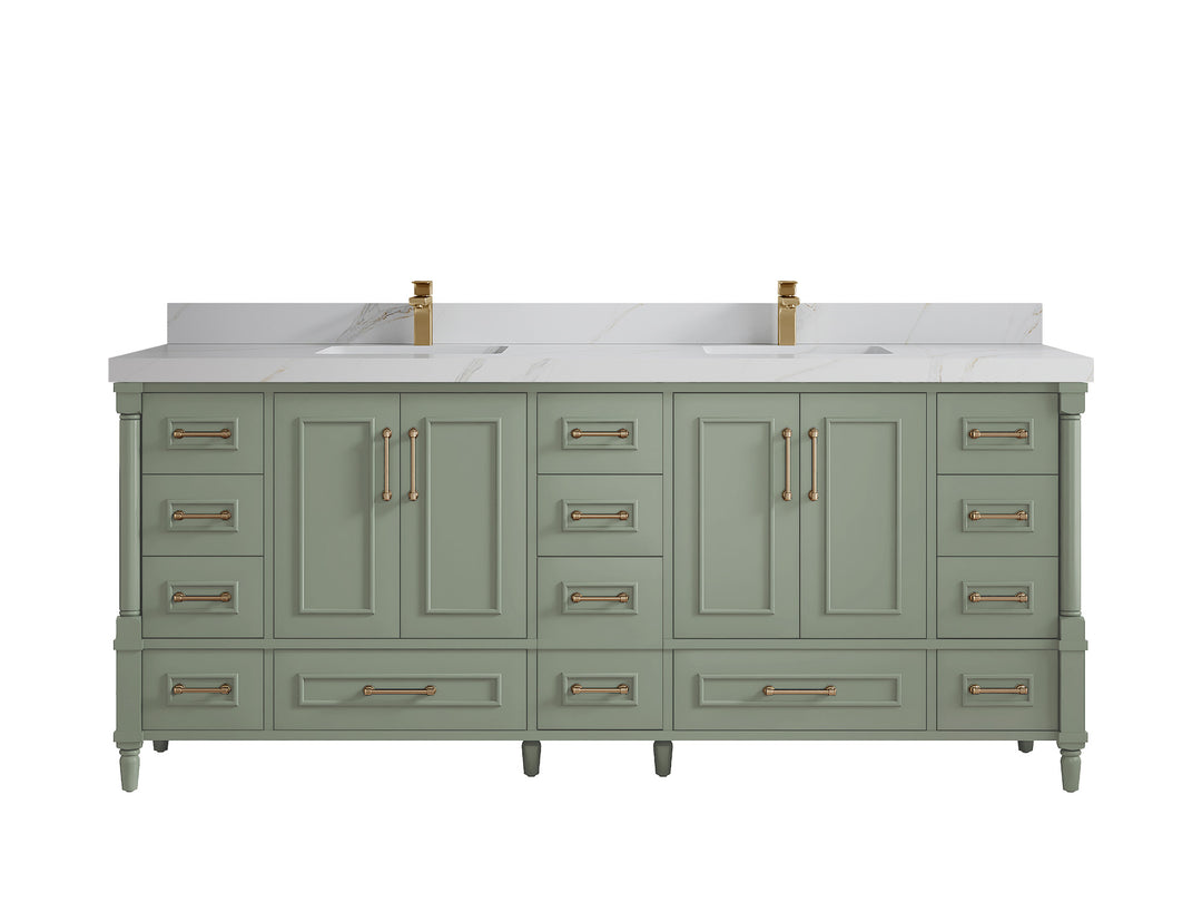 Aberdeen 80 in. W x 22 in. D Double Sink Bathroom Vanity in Evergreen with 2 in. Calacatta Sienna Quartz Countertop