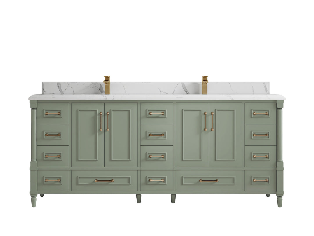 Aberdeen 80 in. W x 22 in. D Double Sink Bathroom Vanity in Evergreen with Double Cove Edge 1.5 in Calacatta Laza Quartz Countertop