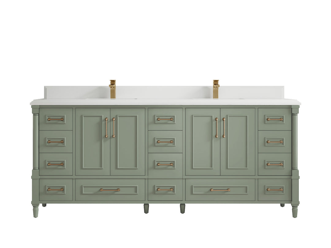 Aberdeen 80 in. W x 22 in. D Double Sink Bathroom Vanity in Evergreen with Double Cove Edge 1.5 in White Quartz Countertop