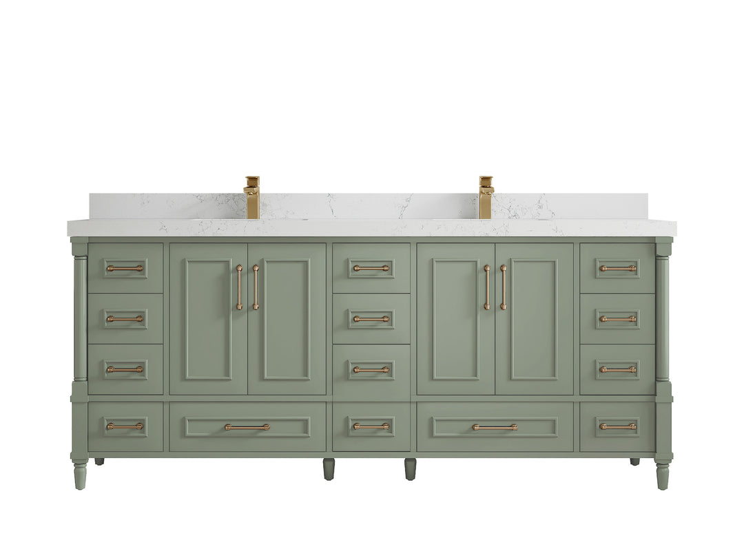 Aberdeen 80 in. W x 22 in. D Double Sink Bathroom Vanity in Evergreen with 2 in. Empira White Quartz Countertop