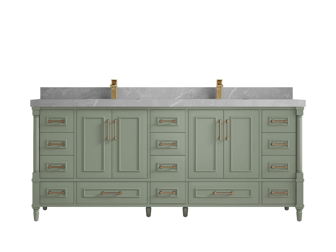 Aberdeen 80 in. W x 22 in. D Double Sink Bathroom Vanity in Evergreen with 2 in. Pearl Light Gray Quartz Countertop