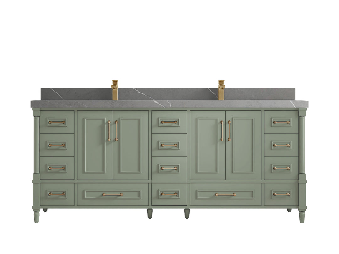 Aberdeen 80 in. W x 22 in. D Double Sink Bathroom Vanity in Evergreen with 2 in. Piatra Gray Quartz Countertop