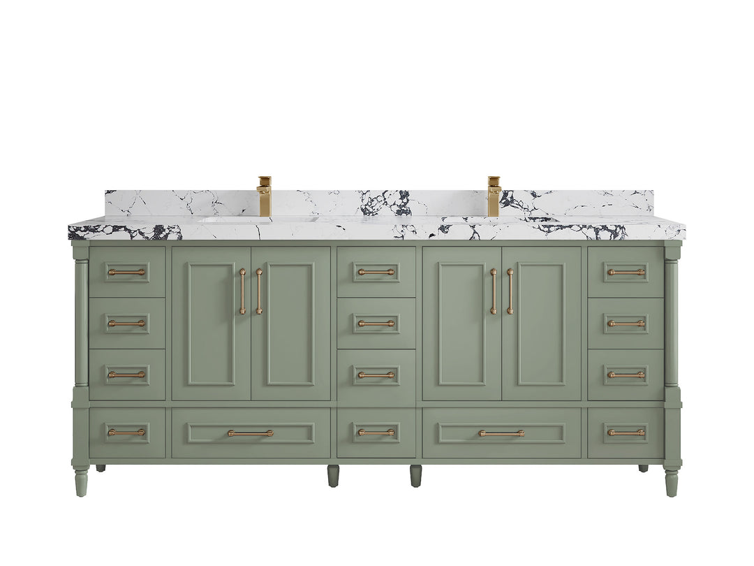 Aberdeen 80 in. W x 22 in. D Double Sink Bathroom Vanity in Evergreen with 2 in. Viola Night Quartz Countertop