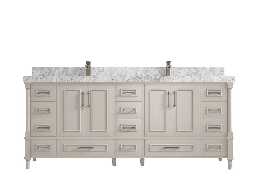 Aberdeen 80 in. W x 22 in. D Double Sink Bathroom Vanity in Fine Grain with 2 in. Carrara Marble Countertop