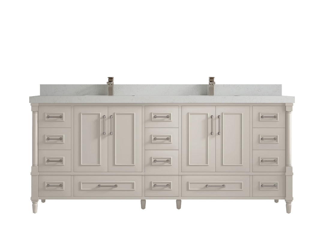 Aberdeen 80 in. W x 22 in. D Double Sink Bathroom Vanity in Fine Grain with 2 in. Carrara Quartz Countertop