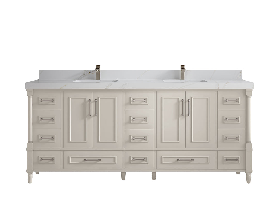 Aberdeen 80 in. W x 22 in. D Double Sink Bathroom Vanity in Fine Grain with 2 in. Calacatta Sienna Quartz Countertop