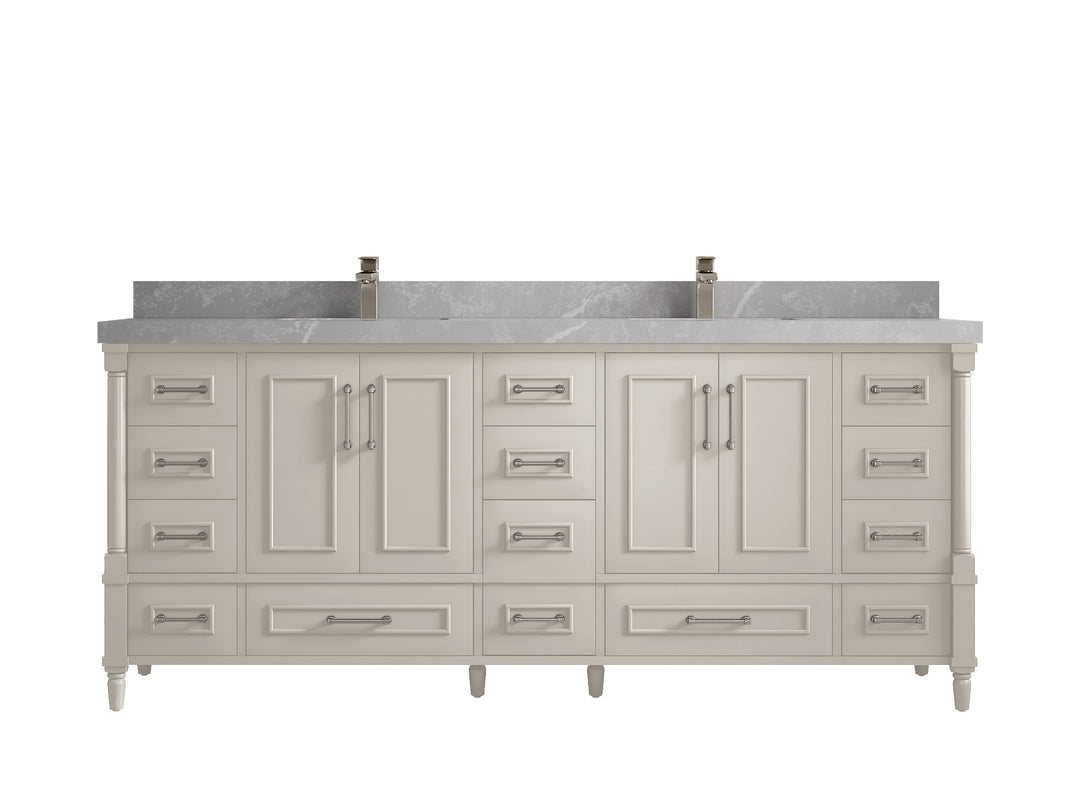 Aberdeen 80 in. W x 22 in. D Double Sink Bathroom Vanity in Fine Grain with 2 in. Pearl Light Gray Quartz Countertop