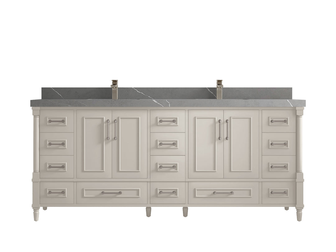 Aberdeen 80 in. W x 22 in. D Double Sink Bathroom Vanity in Fine Grain with 2 in. Piatra Gray Quartz Countertop