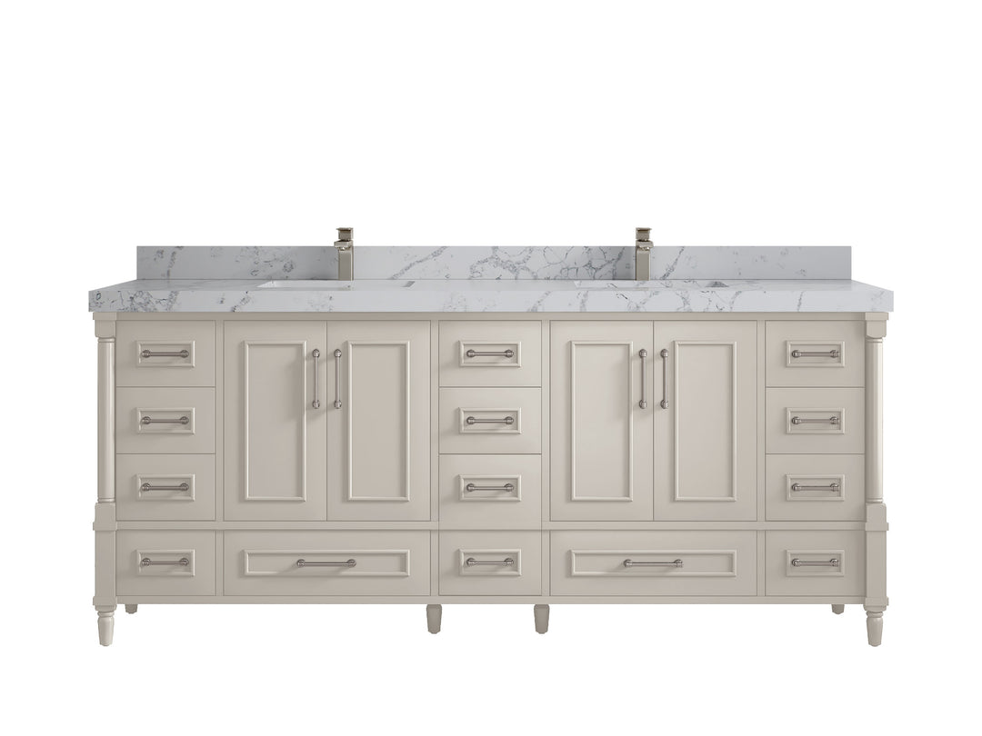 Aberdeen 80 in. W x 22 in. D Double Sink Bathroom Vanity in Fine Grain with 2 in. Venatino Quartz Countertop