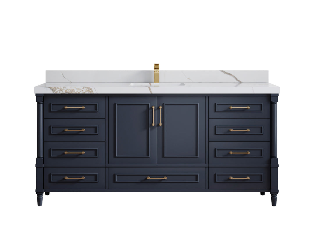 Aberdeen 72 in. W x 22 in. D Single Sink Bathroom Vanity in Hale Navy Blue with 2 in Calacatta Gold Quartz Countertop 