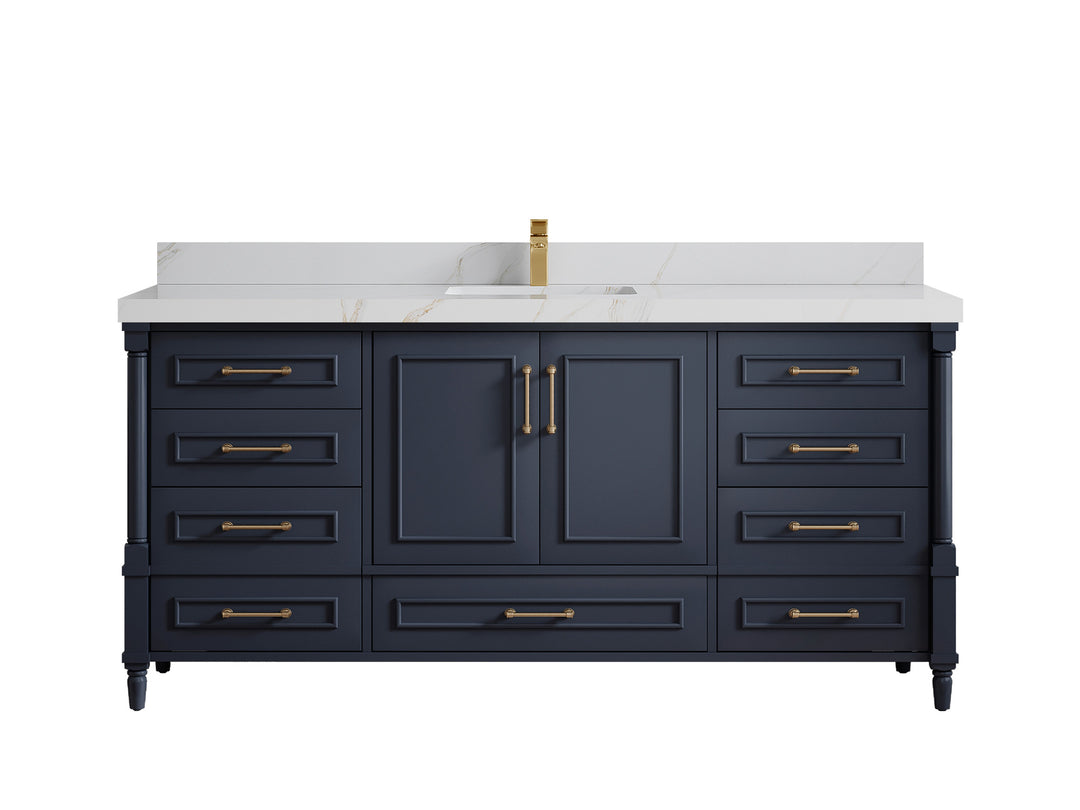 Aberdeen 72 in. W x 22 in. D Single Sink Bathroom Vanity in Hale Navy Blue with 2 in Calacatta Sienna Quartz Countertop 