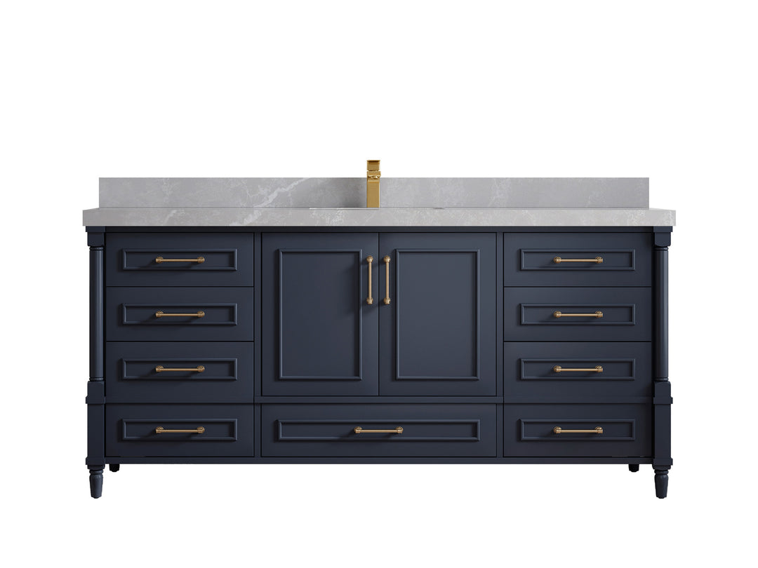 Aberdeen 72 in. W x 22 in. D Single Sink Bathroom Vanity in Hale Navy Blue with 2 in Pearl Light Gray Quartz Countertop 
