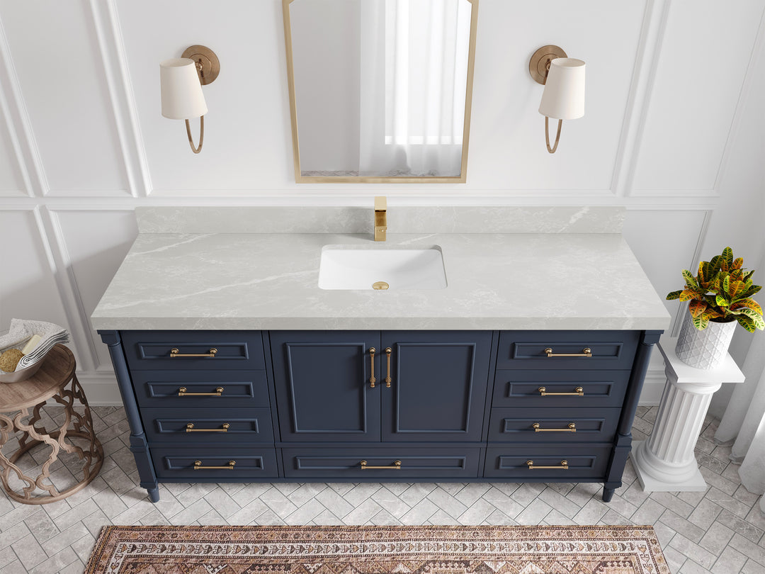 Aberdeen 72 in. W x 22 in. D Single Sink Bathroom Vanity in Hale Navy Blue with 2 in Pearl Light Gray Quartz Countertop - Top View