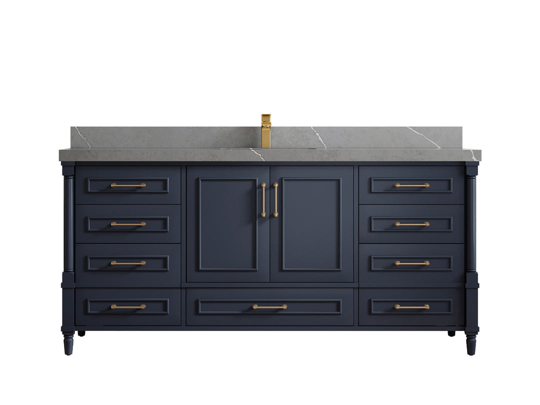 Aberdeen 72 in. W x 22 in. D Single Sink Bathroom Vanity in Hale Navy Blue with 2 in Piatra Gray Quartz Countertop 