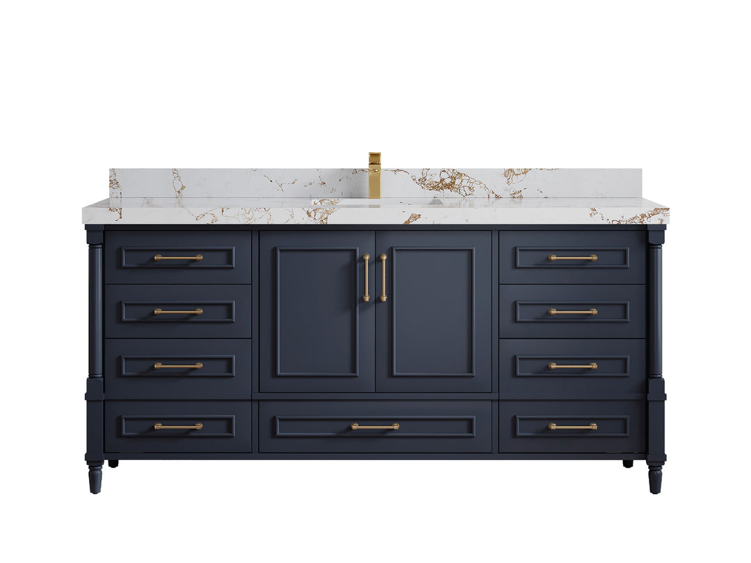 Aberdeen 72 in. W x 22 in. D Single Sink Bathroom Vanity in Hale Navy Blue with 2 in Viola Gold Quartz Countertop 